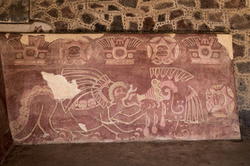 The Red Jaguar mural painting at Teotihuacan Ruins - Mexico City, Mexico