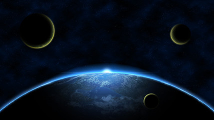 Planet earth sunrise and three meteorites © kristian192