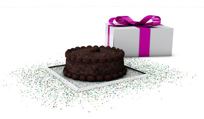 Illustration of Chocolate Cake with hand crafted , on White Background