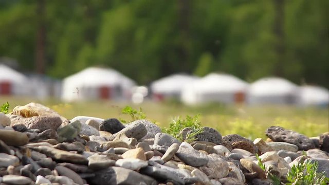 Tourist camp with traditional mongolian yurtes.