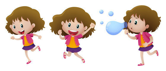 Happy girl in three actions