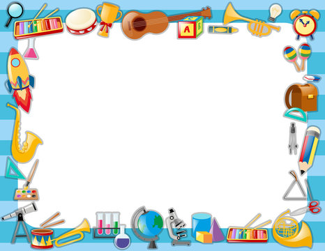 Border template with many school objects