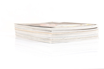 Magazines up close shot on white background