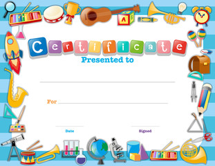 Fototapeta premium Certificate template with school items