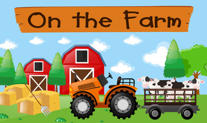 Farm theme with cows on the tractor