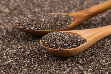 Chia seeds in wooden spoon
