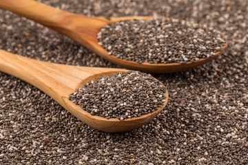 Chia seeds in wooden spoon