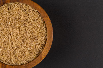Rice in wooden bowl