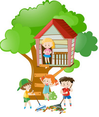 Children playing in the treehouse