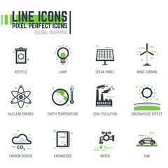 Fototapeta premium Global warming line icons
