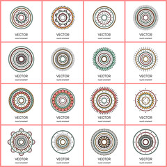 Collection of 16 simple mandalas. Round ornament pattern set. - 128089361