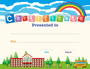 Certificate template with kids at school