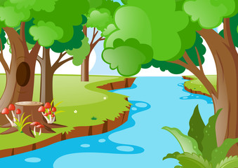 Nature scene with river in the forest