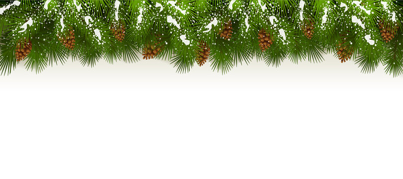Christmas snowy decorations on white background