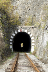 Fototapeta na wymiar Old railway stone tunnel closeup