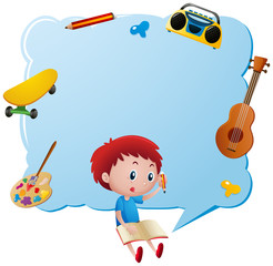Border template with boy writing in book