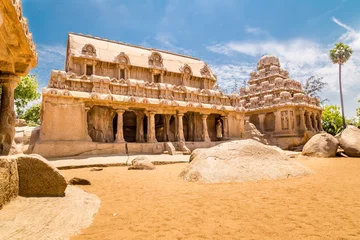 Photo sur Plexiglas Monument Ancient Hindu monolithic,  Pancha Rathas - Five Rathas, Mahabalipuram, Tamil Nadu, India