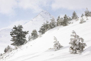 As in a perfect winter postcard Mount Bolza appears sketched in white and blue, Campo Imperatore, Abruzzo, Italy