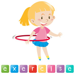 Wordcard with girl exercising