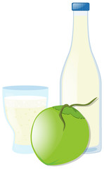 Fresh coconut and coconut juice in glass