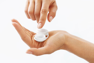 White Eyelens Box For Lens Protection. Vision And Eye Health