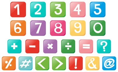 Number and signs on square buttons