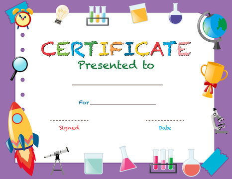 Certificate template with school objects