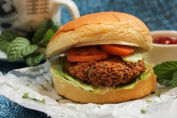 Veggie burger, selective focus