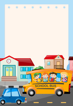 Border template with kids on the bus