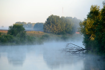 Obraz premium Beautiful landscape in early morning with fog