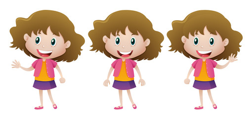 Girl with short hair in three posts