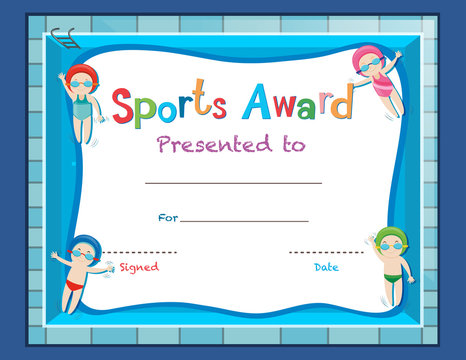 Certificate template with kids swimming