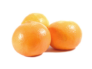 Closed up three ripe bright color oranges isolated on white background 