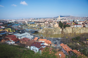 Fototapeta na wymiar the view from the height of the center of Tbilisi