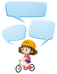 Girl on bike with three speech bubbles
