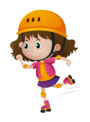 Little girl rollerskating with helmet on