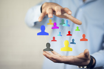 Businessman using hand  social network interface