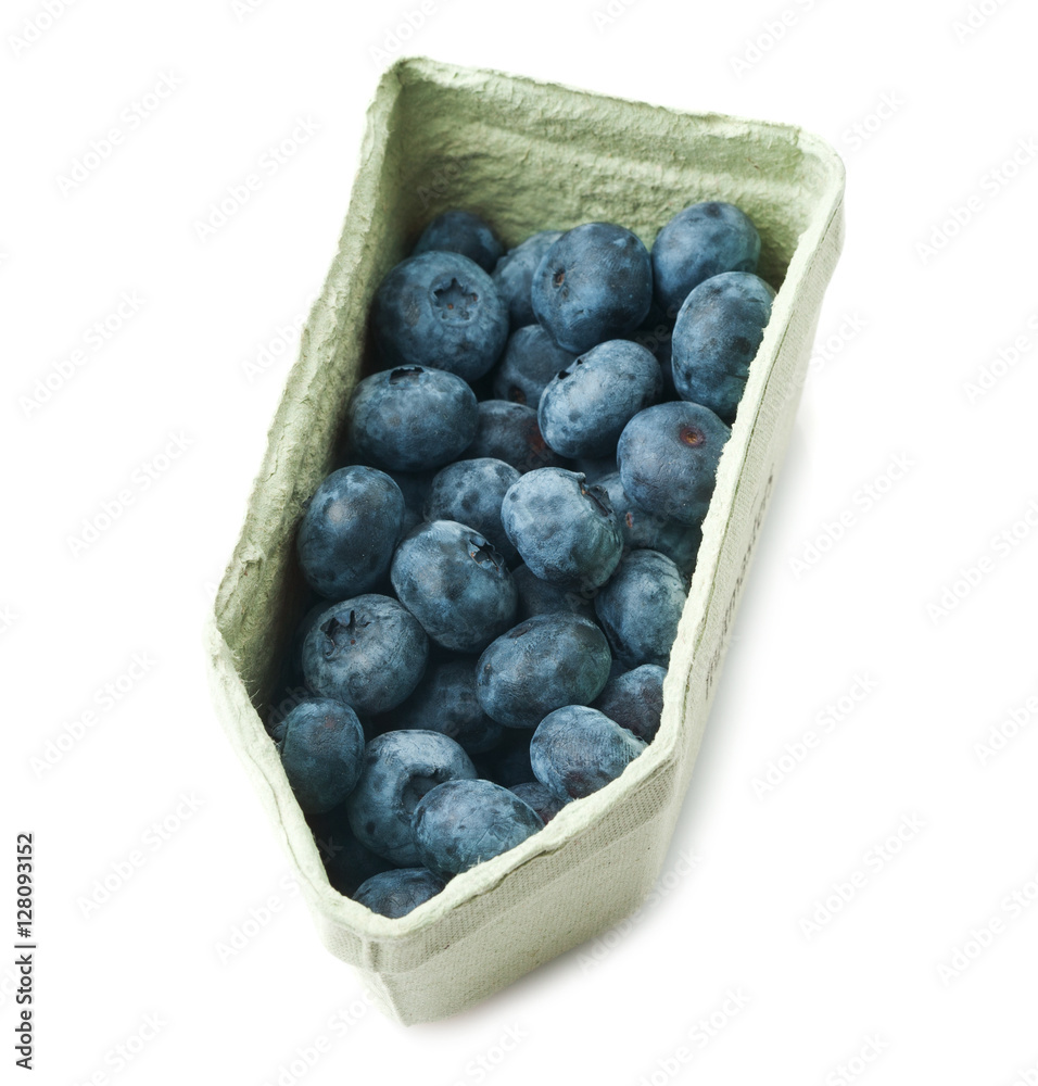 Wall mural blueberries in cardboard box isolated on white background - Wall murals