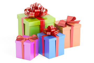 Gift colored boxes, 3D rendering