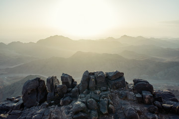 view from Mount Moses at Sinai Mountains at dawn