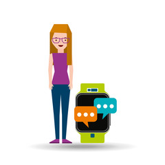 cartoon girl smart watch app bubble speak vector illustration eps 10