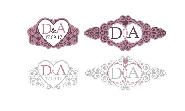 Simple and elegant monogram design template for two letters. Vector illustration. Heart Vintage ornament. wine Labels
