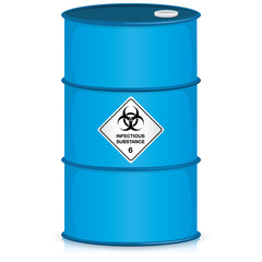 The illustration depicts a drum with the icon biohazard, hospital and chemical waste. Ideal for catalogs of institutional materials