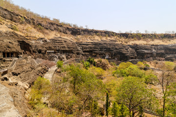 Fototapeta na wymiar Ajanta caves, panoramic view, Aurangabad, Maharashtra, India