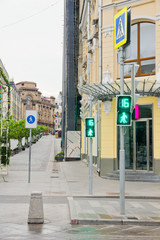 pedestrian zone and traffic lights on city street