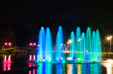 fountain with colorful backlight in park