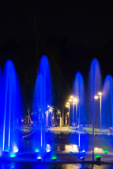 fountain with blue backlight in park