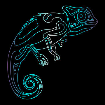 neon chameleon on black background