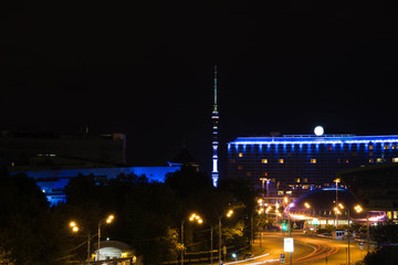 Fototapeta na wymiar buildings with blue illumination in the city