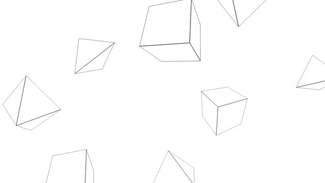 Falling geometric objects motion background. Mathematics or 3D design concepts. 4K seamless loop animation